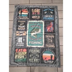 Funny Fishing Fleece Throw Blanket Bass Angler Gift Grey Teal 38x48-Fathers Day